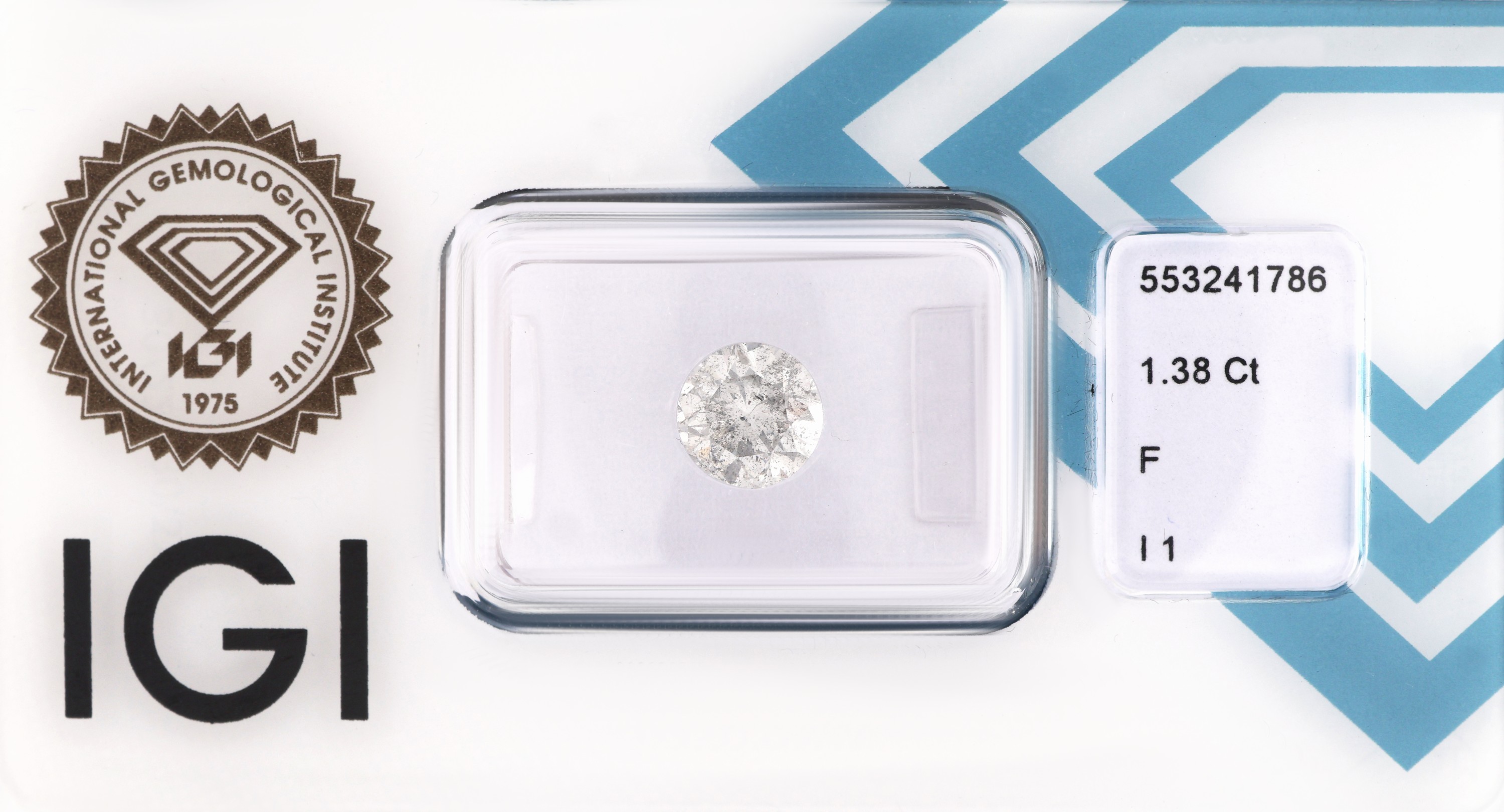 Image 27076578 - Loser Brillant 1.38 ct feines Weiß(F)/p1, eingeschweißt, IGI-Report