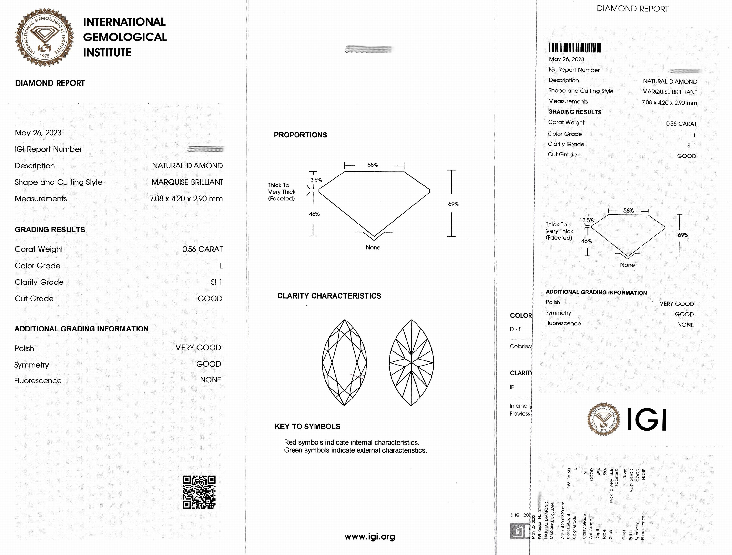 Detail a: Lose Diamant Navette ca. 0.56 ct get.Weiß (L)/si1, eingeschweißt, IGI-Report