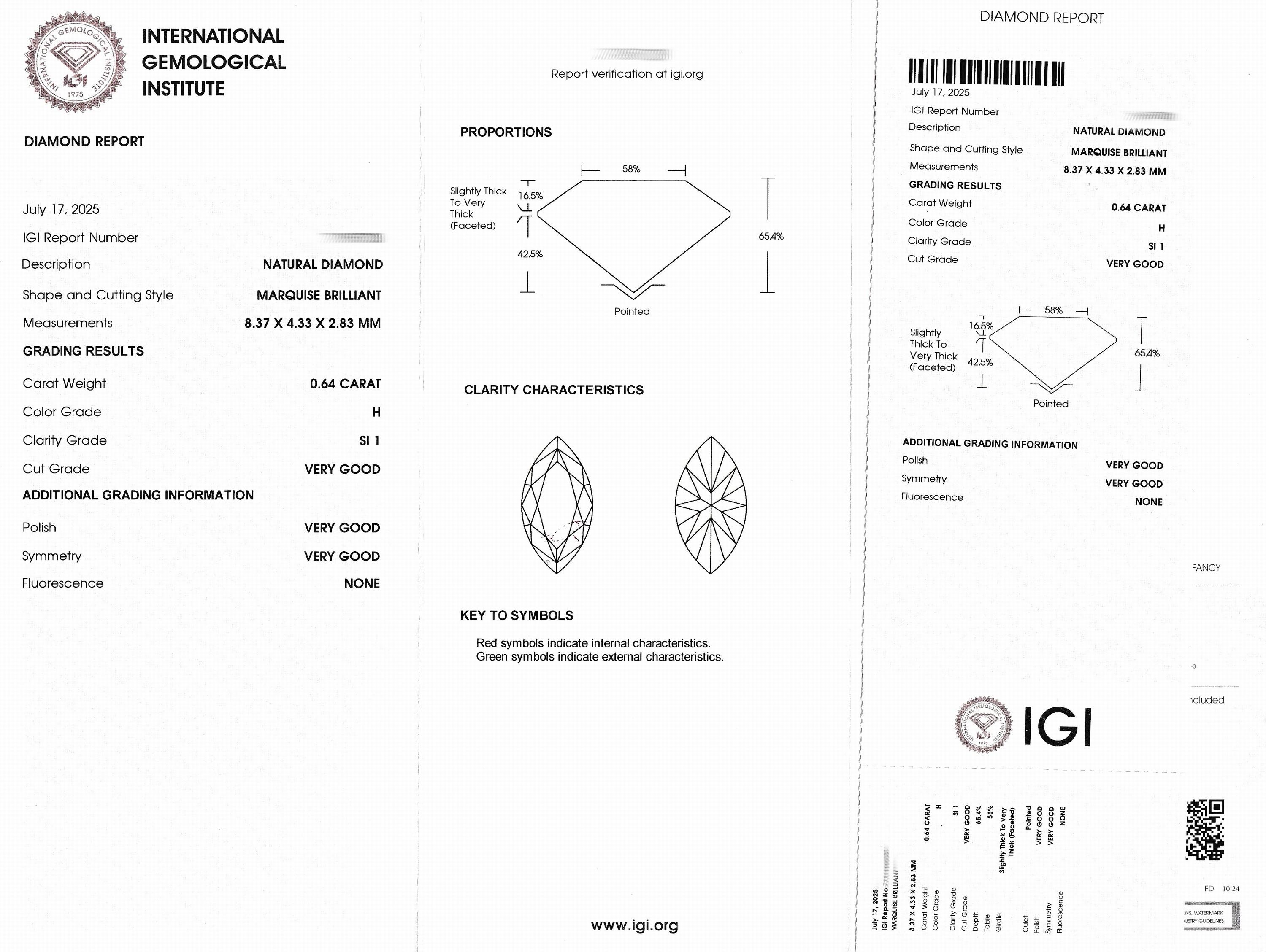Detail a: Lose Diamant Navette ca. 0.64 ct Weiß/si, eingeschweißt, IGI-Report