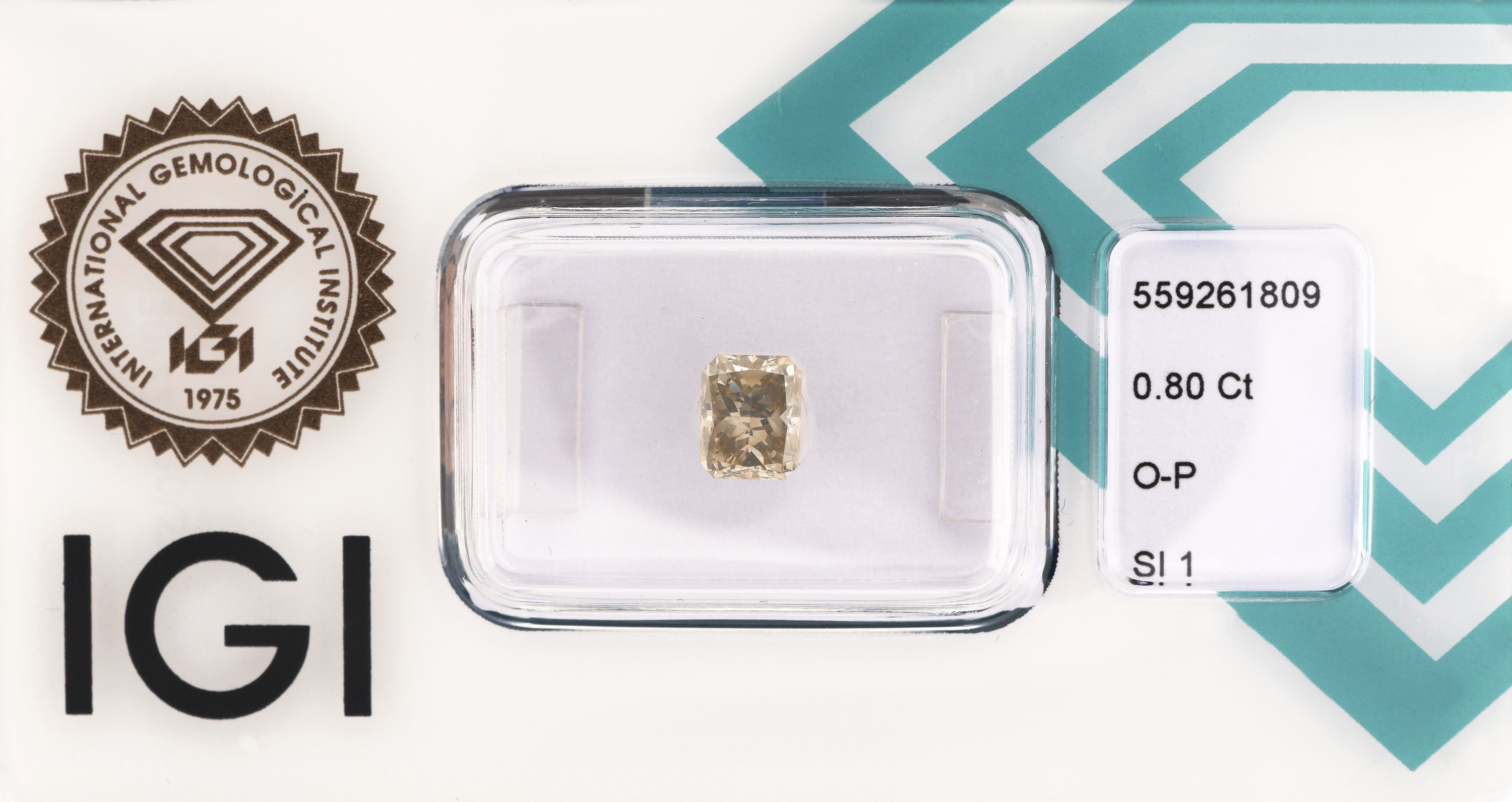 Loser Diamant im Rechteckschliff ca. 0.80 ct Getönt(O-P) very light brownish/si 1, ca. 5.83x 4.73 x 3.53 mm, eingeschweißt, IGI-Report