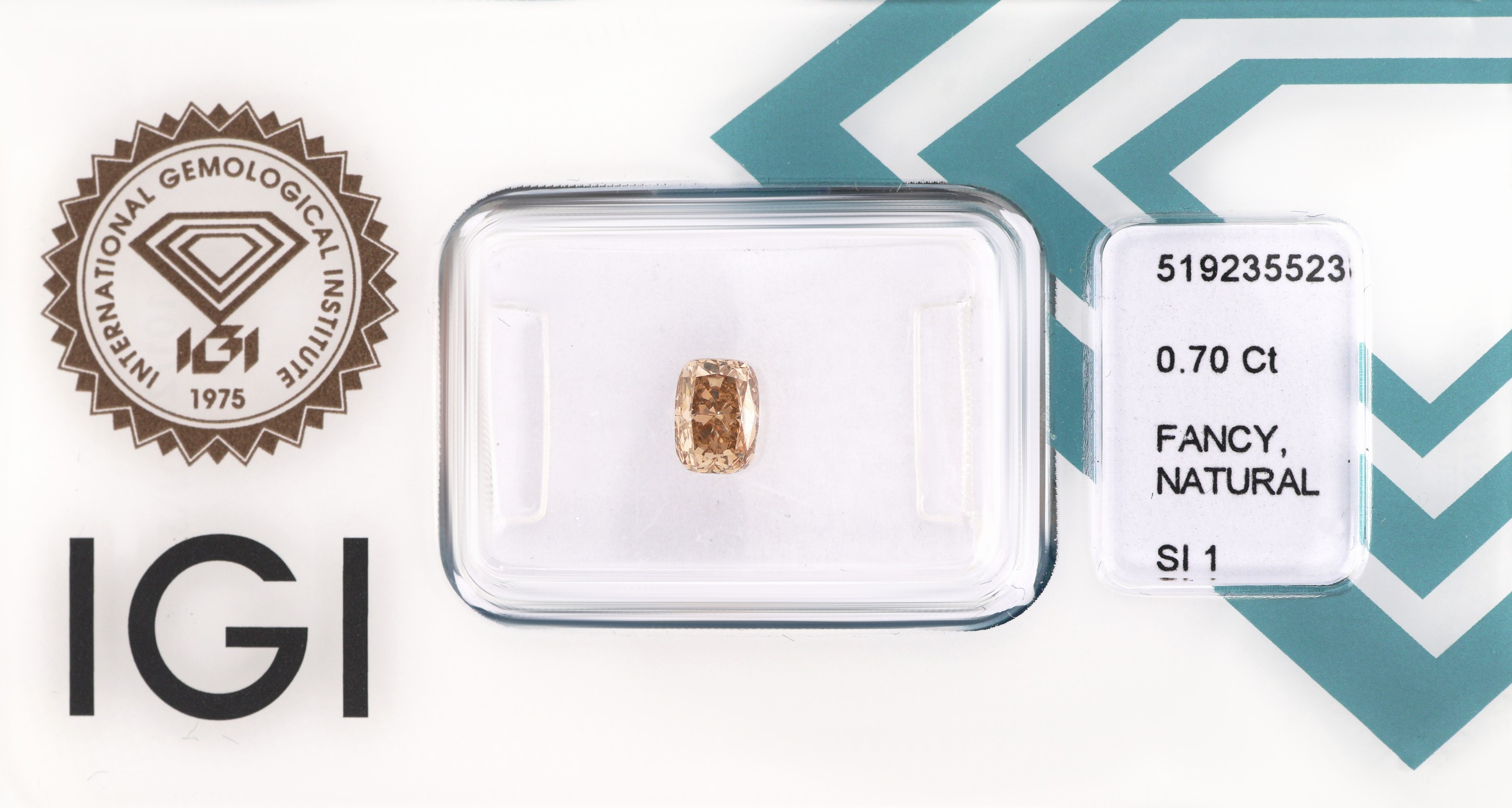 Image 27076661 - Loose diamond in cushion-cut , approx. 0.70 ct natural fancy yellowish brown/si 1, ...