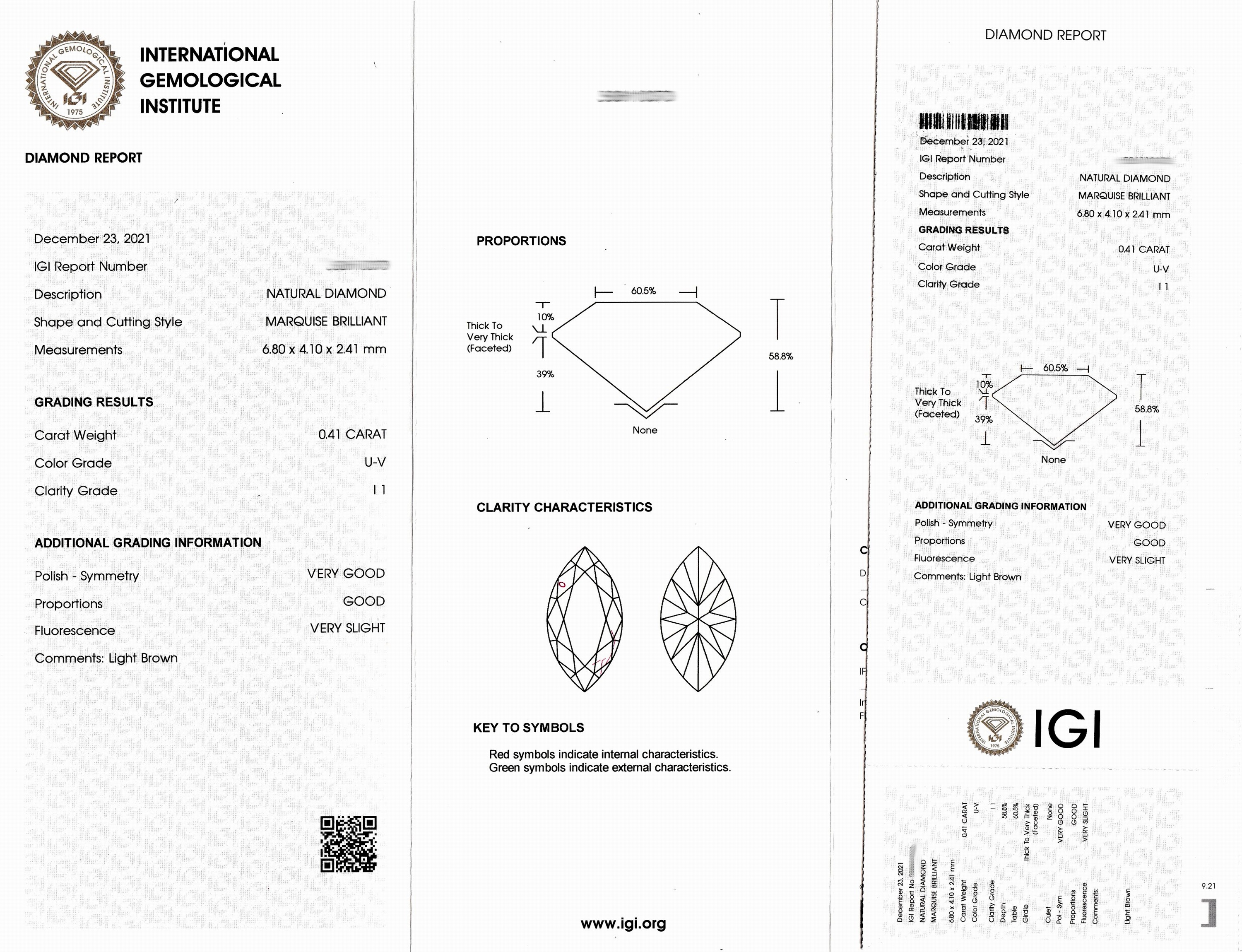 Detail a: Lose Diamant-Navette ca. 0.41 ct Getönt(U- V)/p1, eingeschweißt, IGI-Report