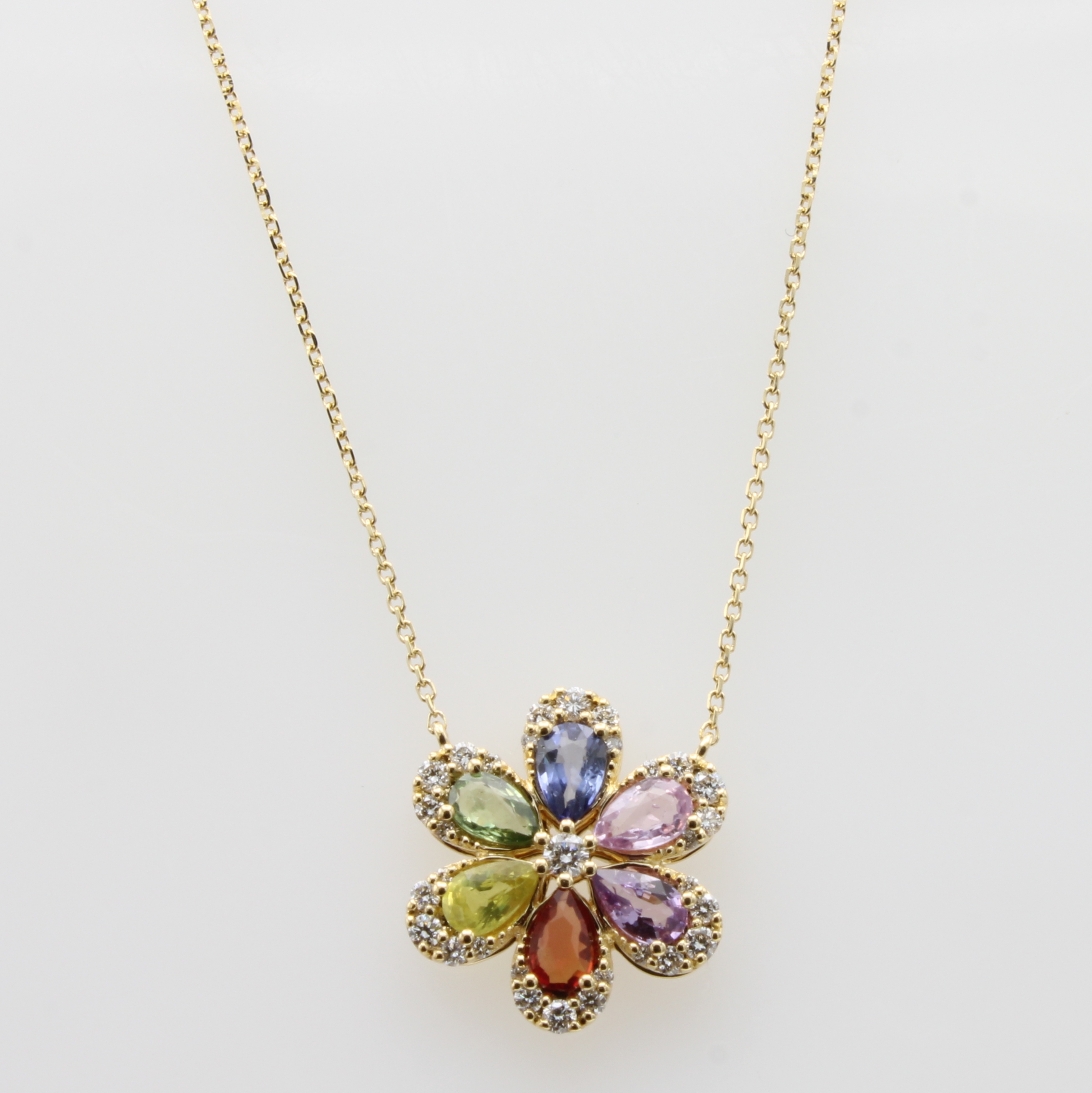 Image 27076689 - Collier mit Saphiren und Brillanten, RG 750/000, 6 bunte Saphire zus. ca. 1.39 ct, 31 ...