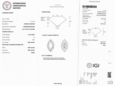 27076632a - Lose Diamant Navette ca. 0.64 ct Weiß/si, eingeschweißt, IGI-Report