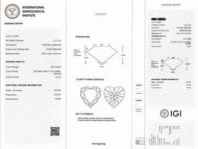 27076658a - Loser Diamant, 0.52 ct Natural Fancy YellowishBrown, facett. Herz, ca. 4.50 x 5.25 x 3.34 ...