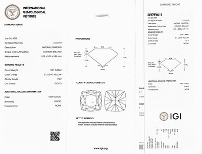 27076670a - Loser Diamant im Kissenschliff ca. 0.91 ct Getönt (S-T) light yellow/vs 2, ca. 5.25 x ...