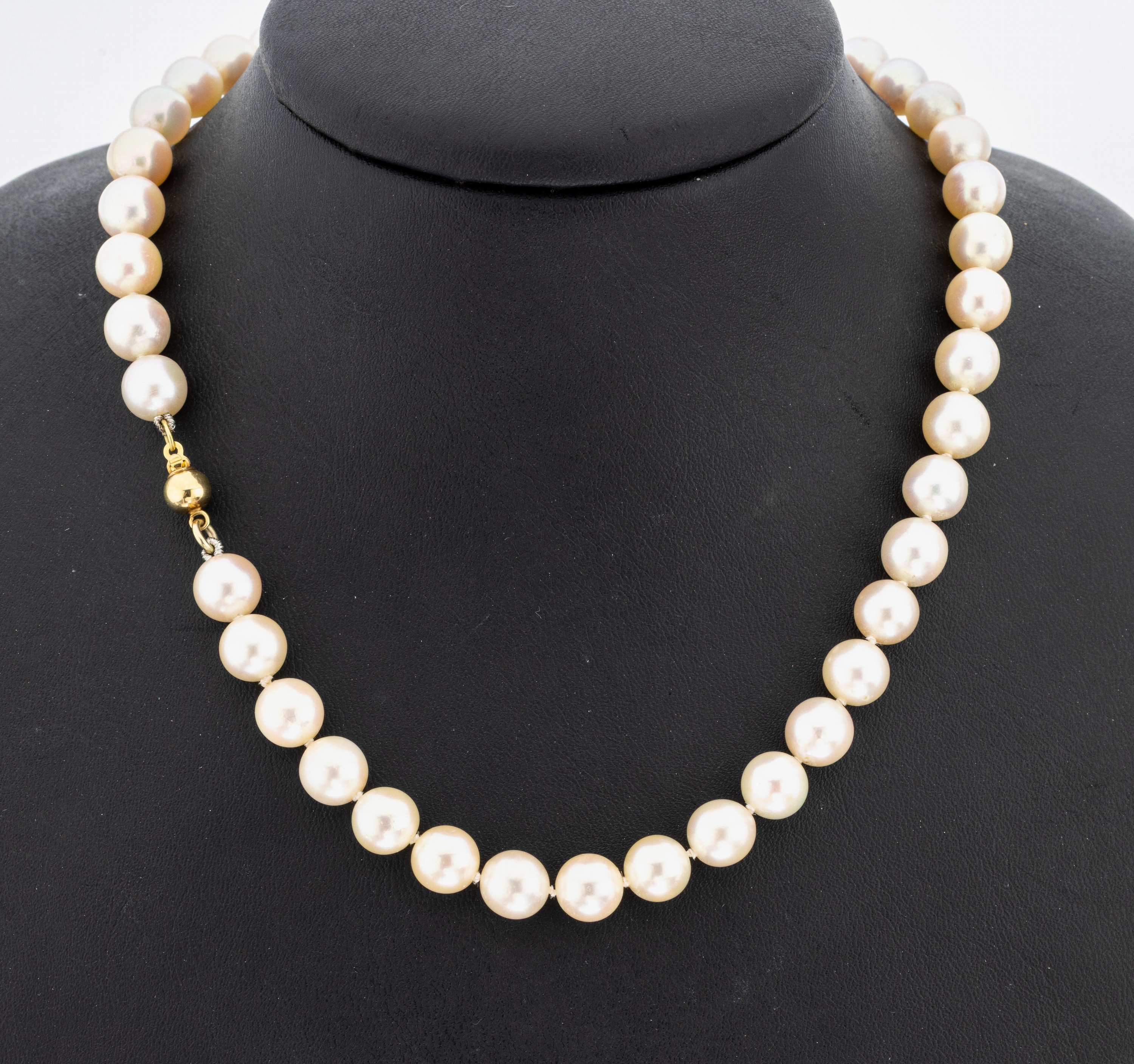Image 27076706 - Akoyazuchtperlenkette, GG 585/000 Kugel- schließe, l.cremefarbene Perlen, D. ca. 8.2 mm, ...