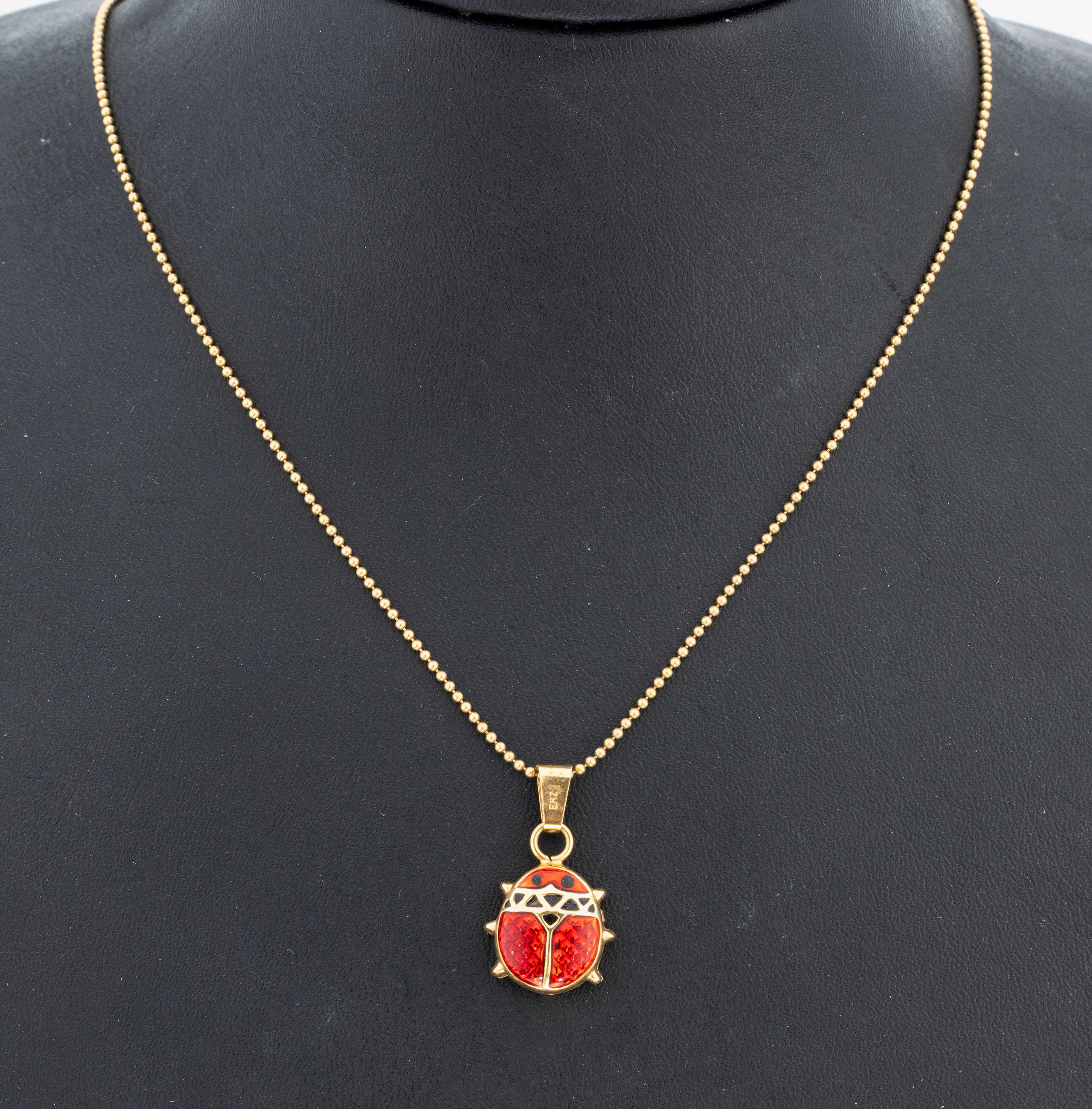Image 27076722 - 18 kt Gold Email-Anhänger, GG 750/000, Darstellung eines Marienkäfers, rot und ...