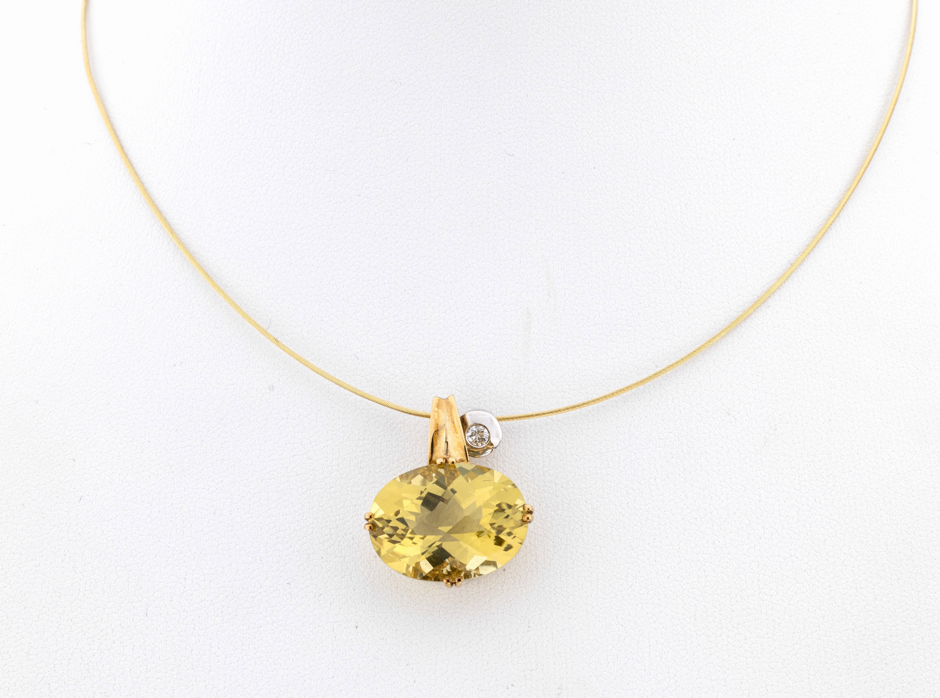 Image 27076723 - 14 kt Gold Citrin-Diamant-Collier, GG 585/000, 1x Anhänger mit ovalfacett. Lemoncitrin ...