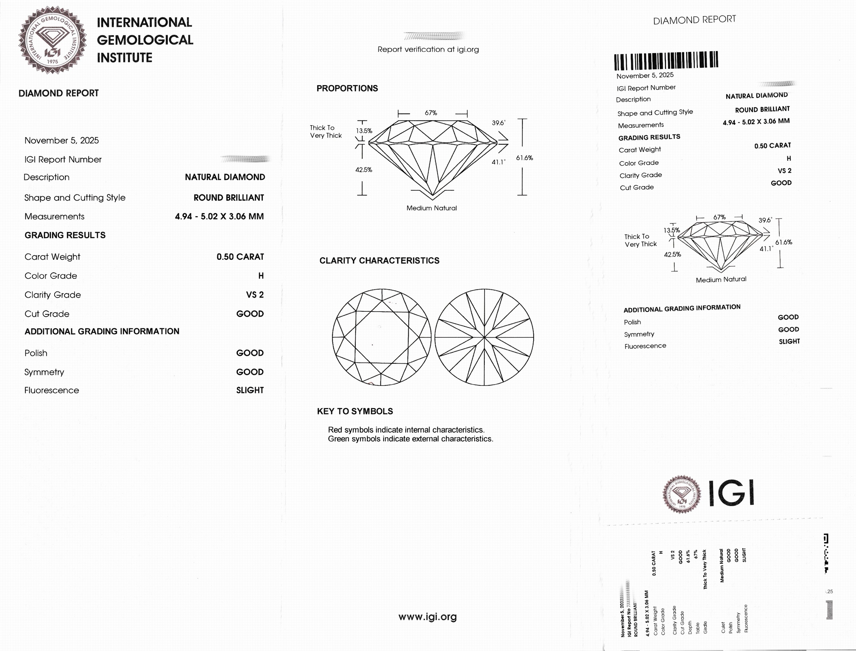 Detail a: Loser Brillant 0.50 ct Weiß(H)/vs2, eingeschweißt, IGI-Expertise anbei