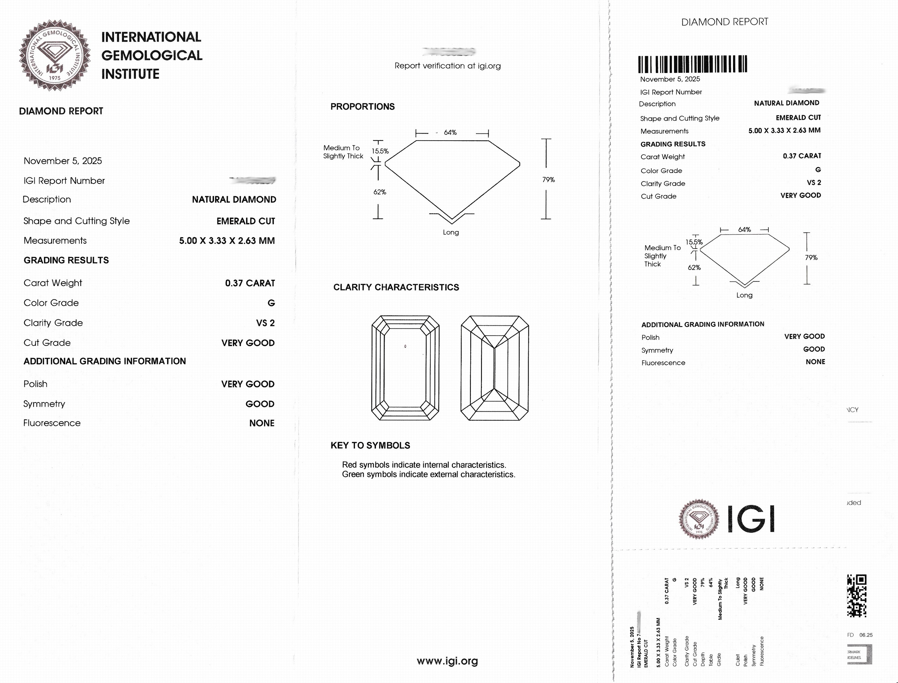 Detail a: Loser Diamant, 0.37 ct feines Weiß(G)/vs2, Emerald Cut, eingeschweißt, IGI-Expertise anbei