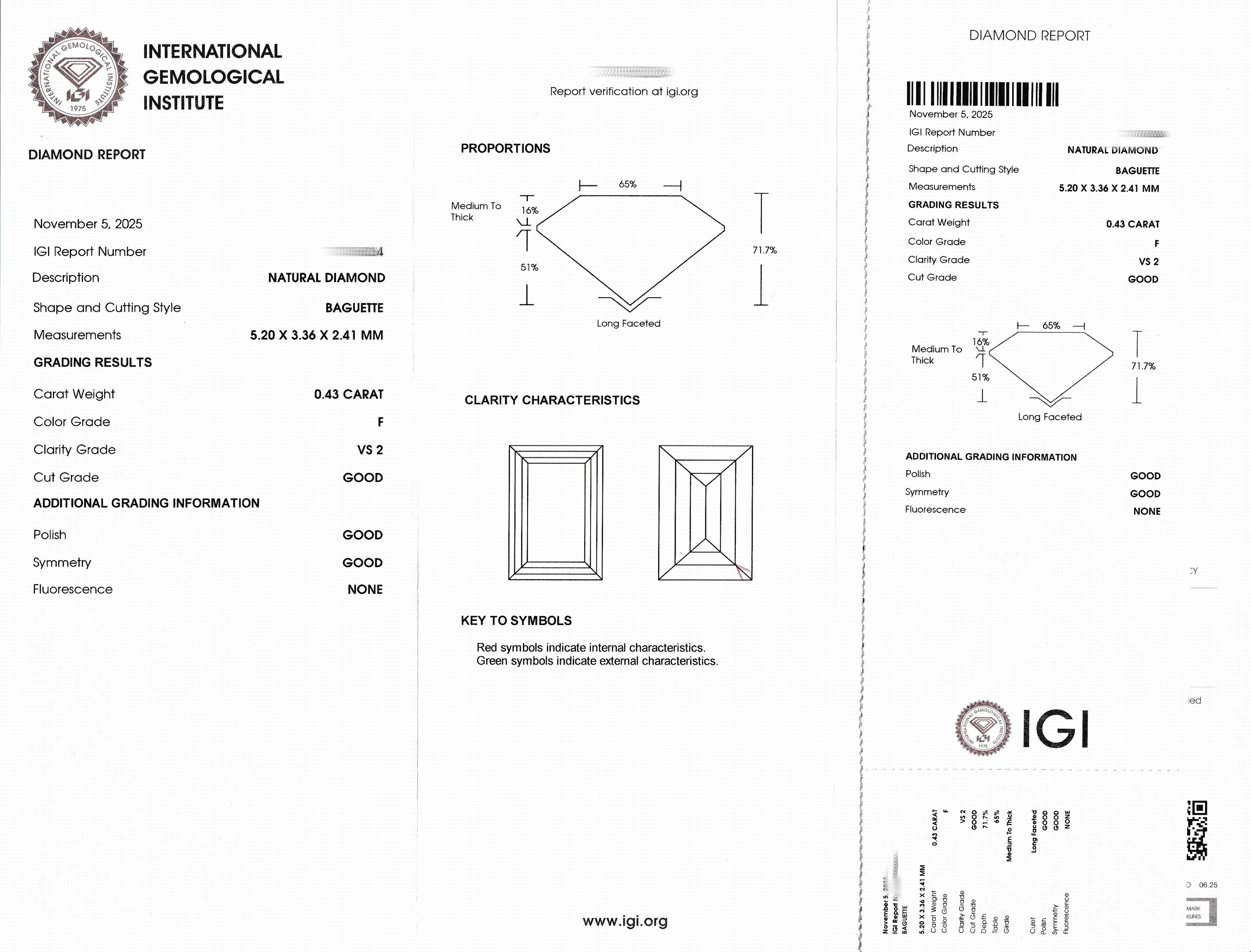 Detail a: Loser Diamant, 0.43 ct feines Weiß(F)/vs2, Baguette, eingeschweißt, IGI-Expertise anbei
