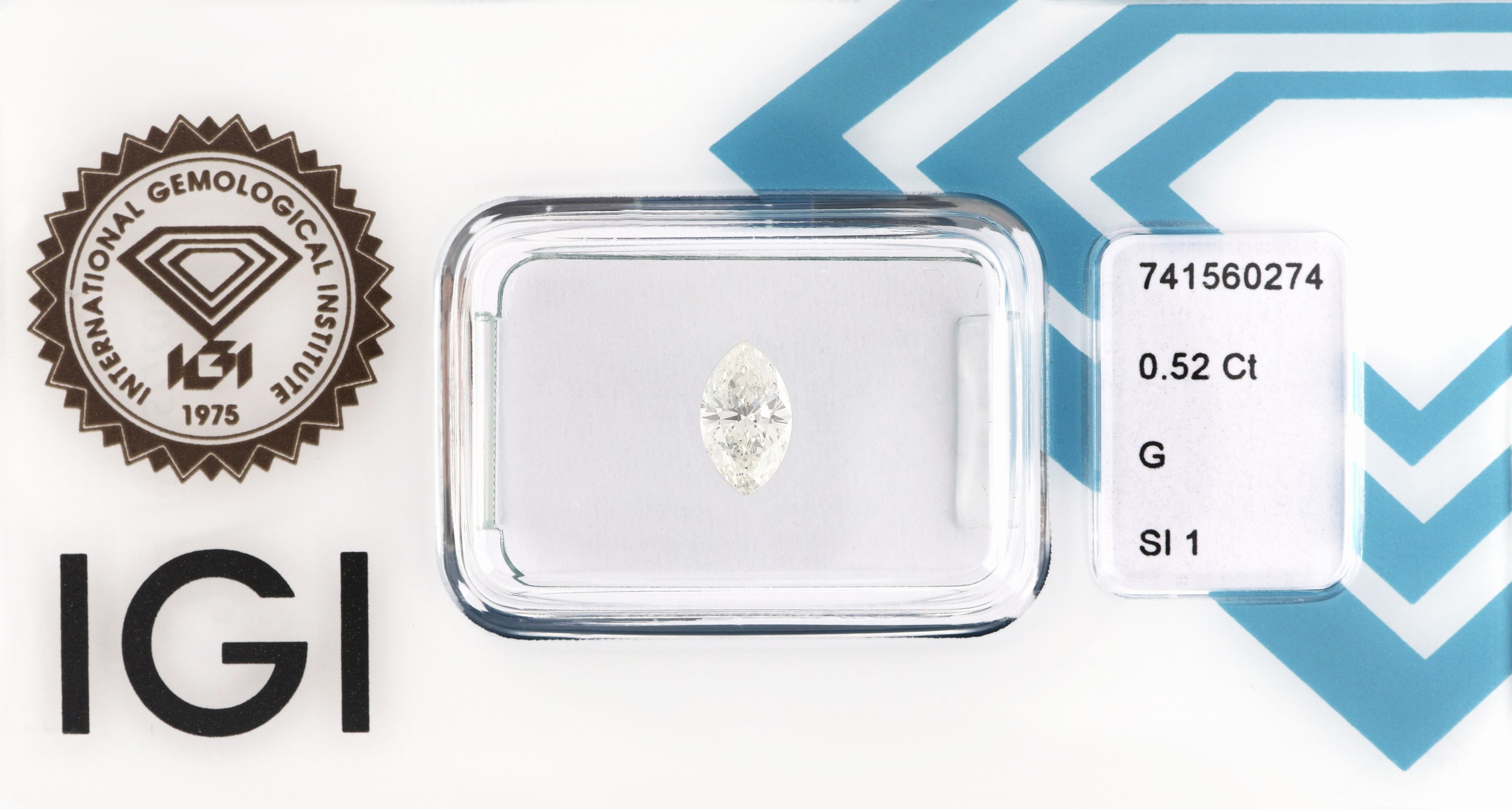 Image 27076733 - Loser Diamant, 0.52 ct feines Weiß(G)/si1, Navette, eingeschweißt, IGI-Expertise anbei ...