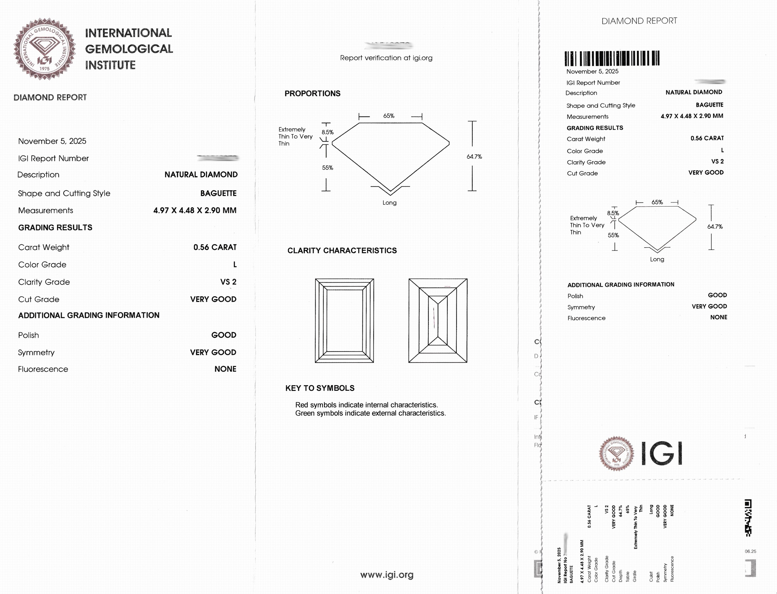 Detail a: Loser Diamant, 0.56 ct get.Weiß(L)/vs2, Baguette, eingeschweißt, IGI-Expertise anbei