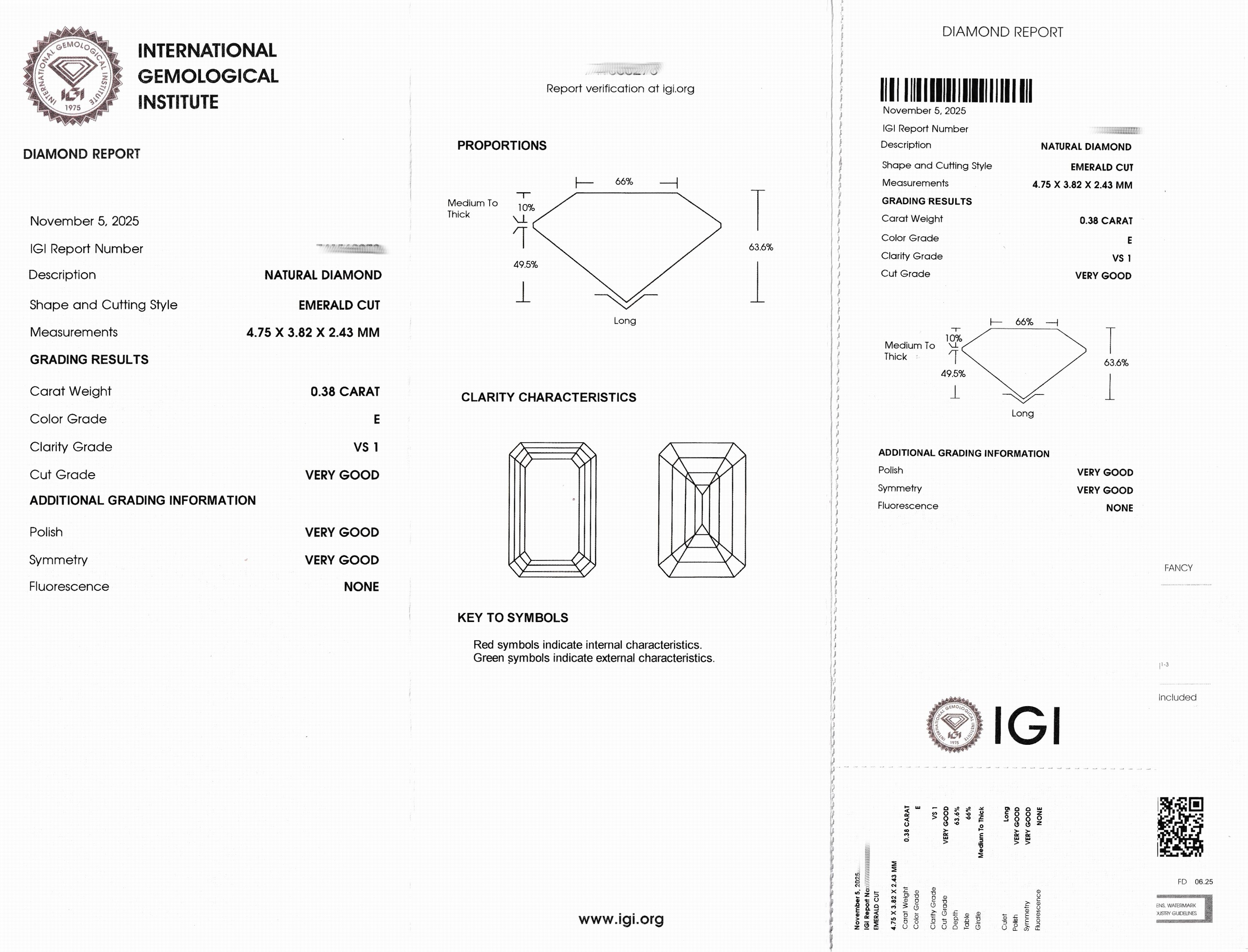 Detail a: Loser Diamant, 0.38 ct hochfeines Weiß(E)/vs1, Emerald Cut, eingeschweißt, IGI-Expertise anbei