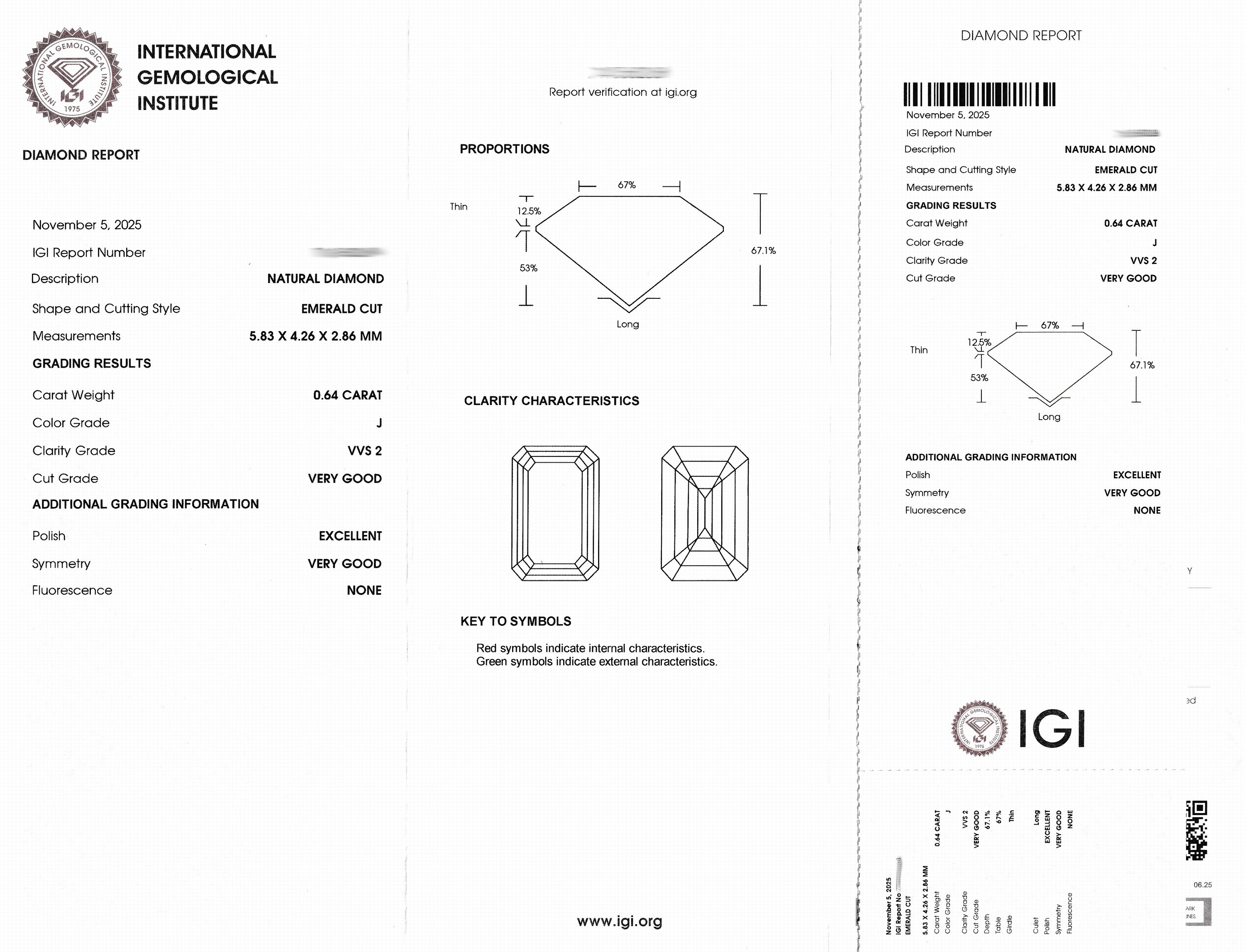 Detail a: Loser Diamant, 0.64 ct l.get.Weiß(J)/vvs2, Emerald Cut, eingeschweißt, IGI-Expertise anbei
