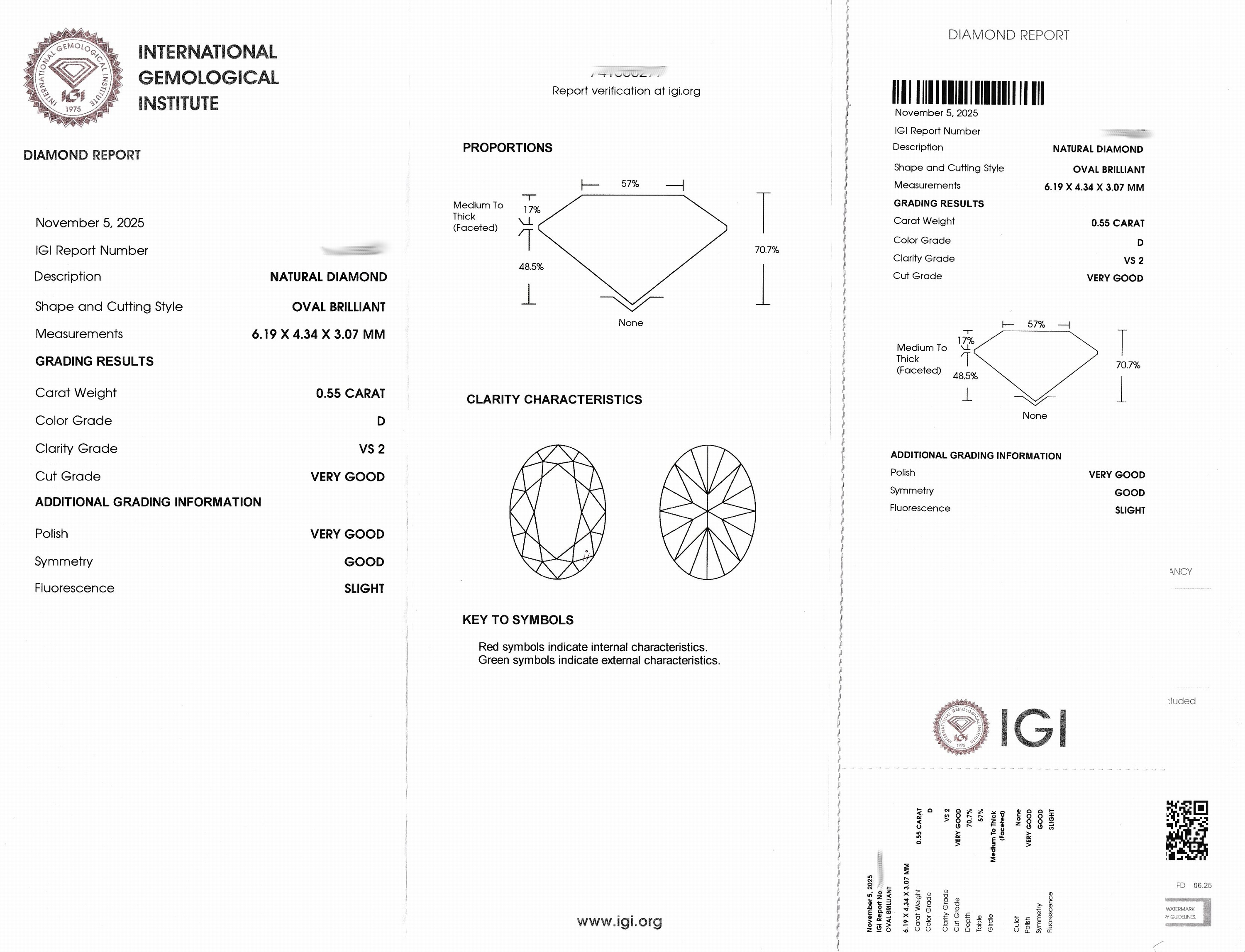 Detail a: Loser ovalfacett. Diamant, 0.55 ct hochfeines Weiß(D)/vs2, eingeschweißt, IGI-Expertise anbei