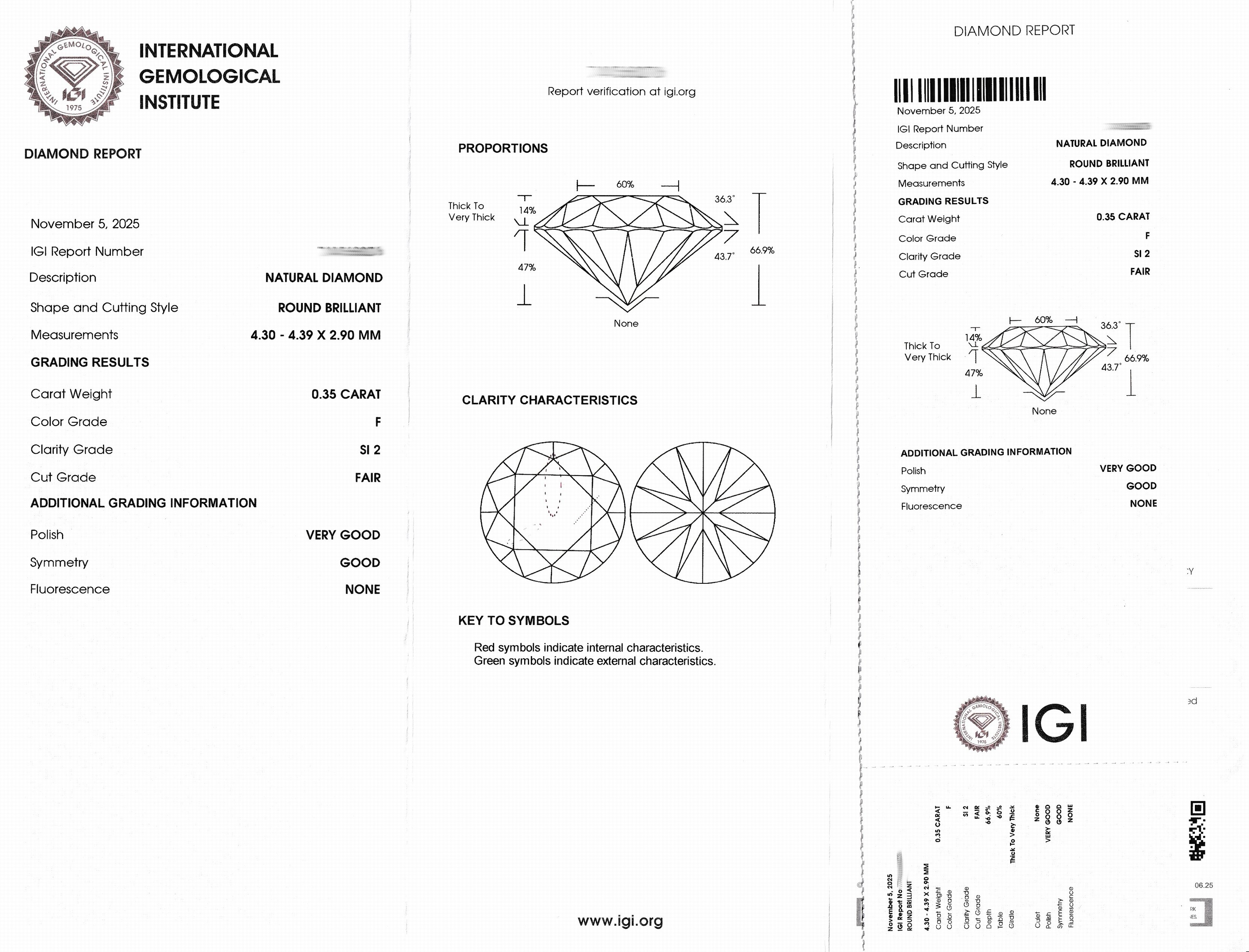 Detail a: Loser Brillant ca. 0.35 ct feines Weiß(F)/si2,eingeschweißt, IGI-Expertise anbei