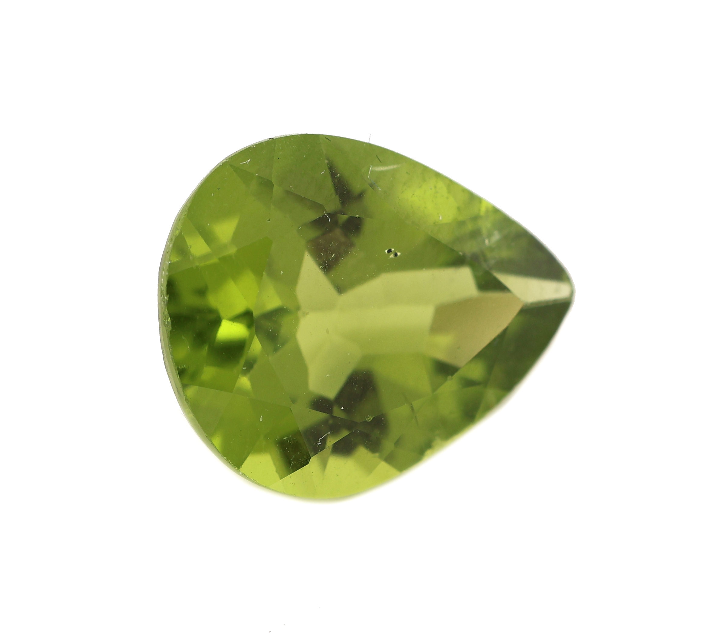Detail a: Loser Peridot, ca. 6.49 ct, facett. Tropfen, ca. 13.93 x 11.45 x 6.48 mm, Herkunft Burma