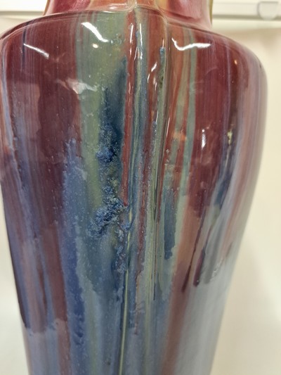 27076707c - Große Vase, Frankreich, um 1900, Jugendstil, Keramik mit ochsenblutroter und blauer ...