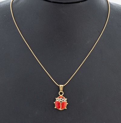 Image 18 kt Gold Email-Anhänger, GG 750/000, Darstellung eines Marienkäfers, rot und ...