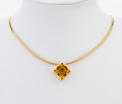 Image 14 kt Gold Citrin-Anhänger, GG 585/000 gepr., facett. Citrin ca. 4.0 ct, an Kette, ...