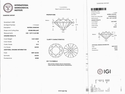 27076730a - Loose brilliant , 0.22 ct Top Wesselton (G)/vs2, sealed, IGI-expertise attached ...