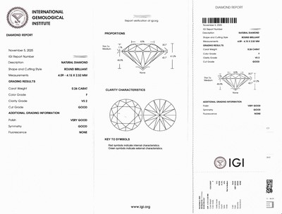 27076735a - Loser Brillant ca. 0.26 ct feines Weiß(F)/vs2,eingeschweißt, IGI-Expertise anbei ...