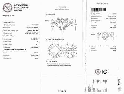 27076736a - Loser Brillant, ca. 0.41 ct feines Weiß (G)/si2, eingeschweißt, IGI-Expertise anbei ...