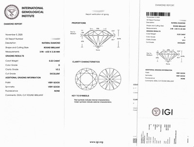 27076741a - Loser Brillant, ca. 0.22 ct hochfeines Weiß (D)/vs2, eingeschweißt, IGI-Expertise anbei ...