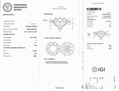 27076743a - Loser Brillant, 0.24 ct Weiß(H)/si1, eingeschweißt, IGI-Expertise anbei Schätzpreis: ...