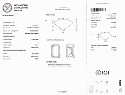 27076744a - Loser Diamant, 0.64 ct l.get.Weiß(J)/vvs2, Emerald Cut, eingeschweißt, IGI-Expertise ...