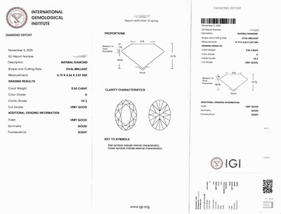27076745a - Loser ovalfacett. Diamant, 0.55 ct hochfeines Weiß(D)/vs2, eingeschweißt, IGI-Expertise ...