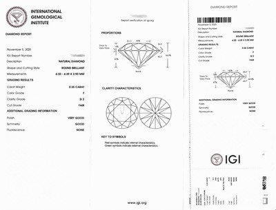 27076746a - Loser Brillant ca. 0.35 ct feines Weiß(F)/si2,eingeschweißt, IGI-Expertise anbei ...