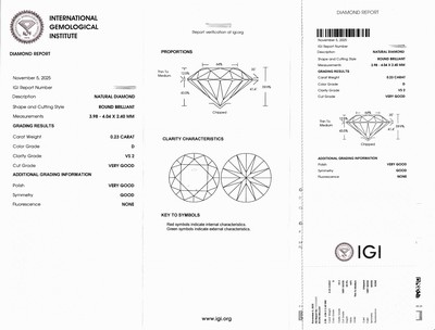 27076747a - Loser Brillant ca. 0.23 ct hochfeines Weiß (D)/vs2, eingeschweißt, IGI-Expertise anbei ...