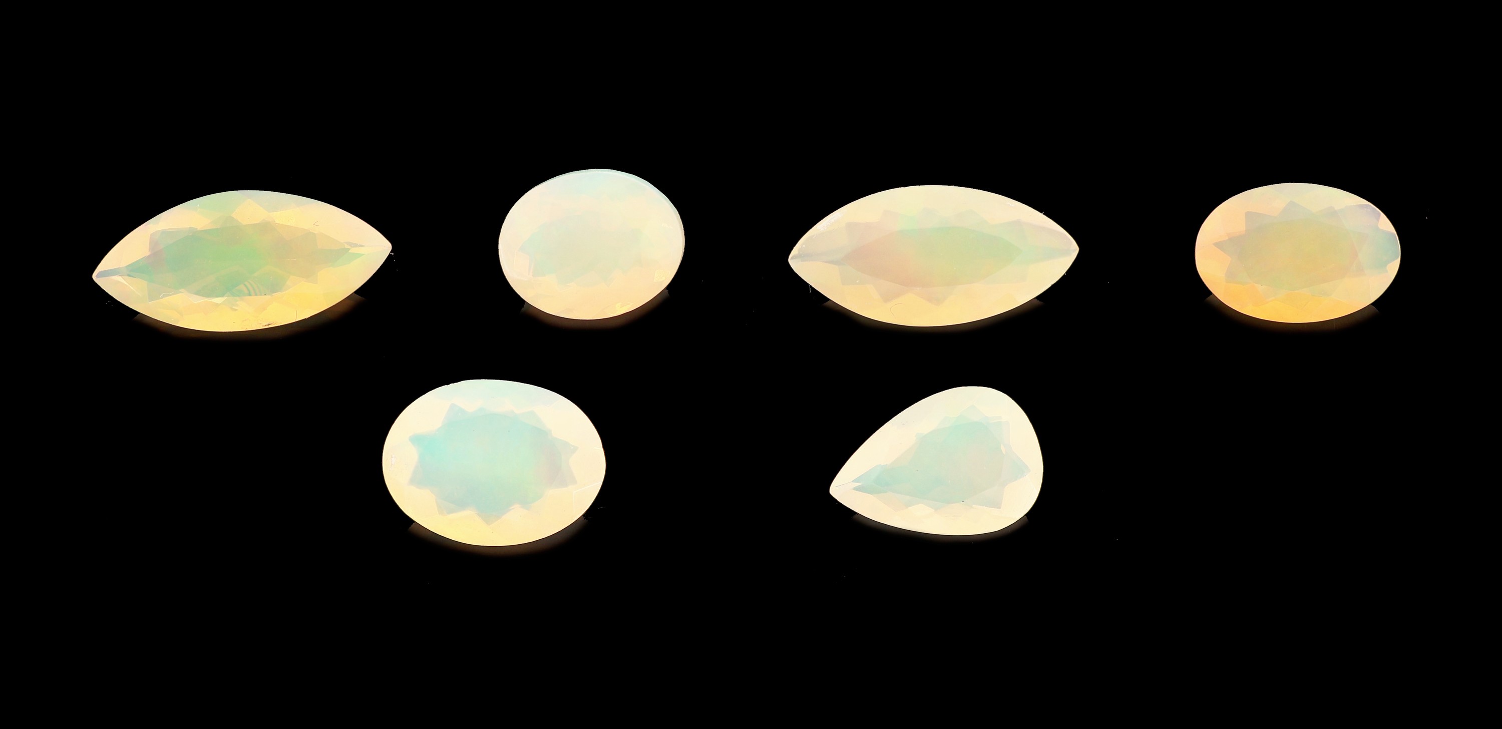 Image 27076865 - Lot 6 loose opals , total approx. 10.4 ct, 2x bevelled marquises, 3 x oval bevelled, 1 x ...