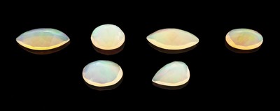 27076865a - Lot 6 loose opals , total approx. 10.4 ct, 2x bevelled marquises, 3 x oval bevelled, 1 x ...