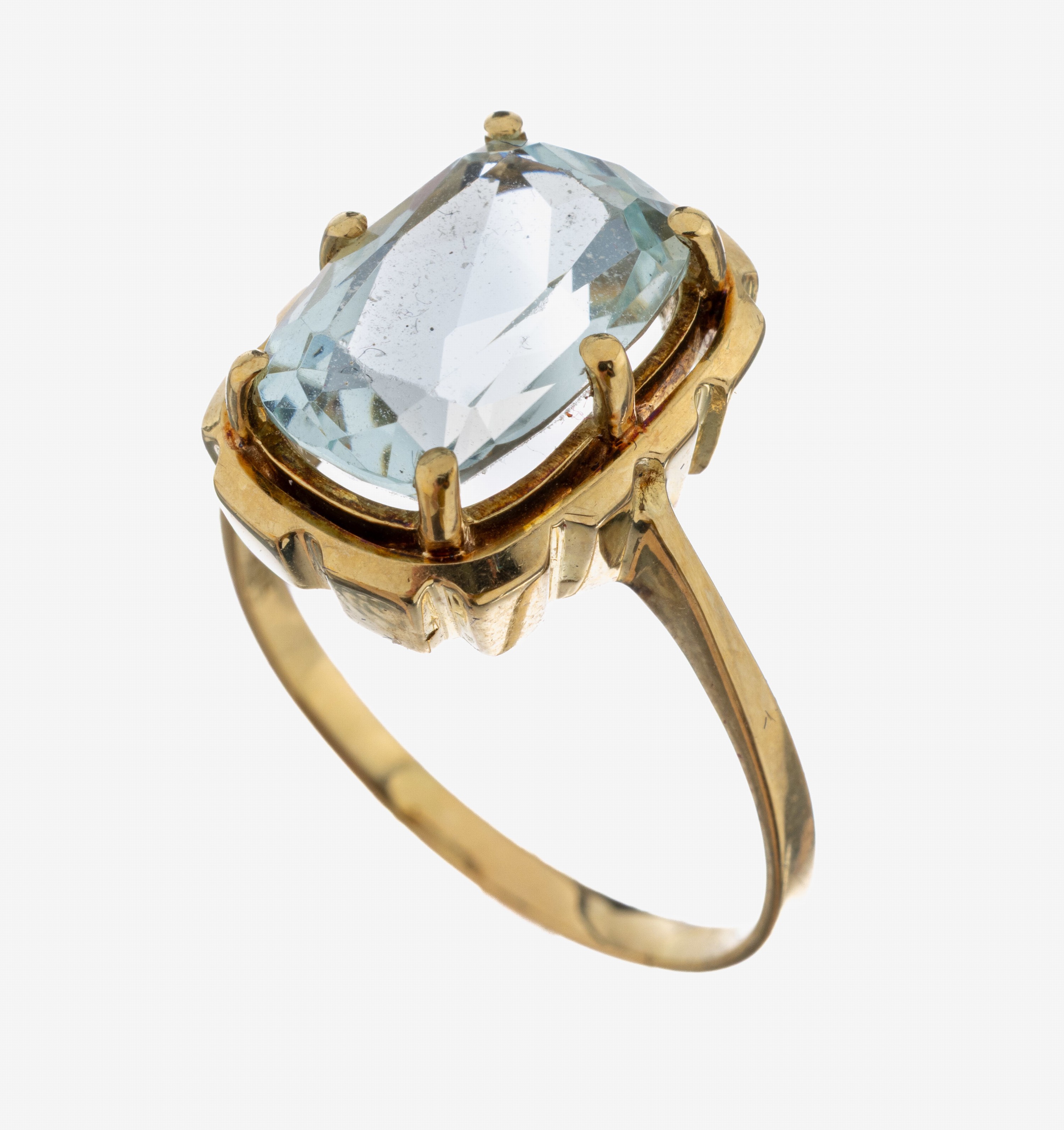 Image 27077263 - 14 kt Gold Aquamarin-Ring, GG 585/000, facett. Aquamarin im Cushion Cut ca. 3.70 ct, ...