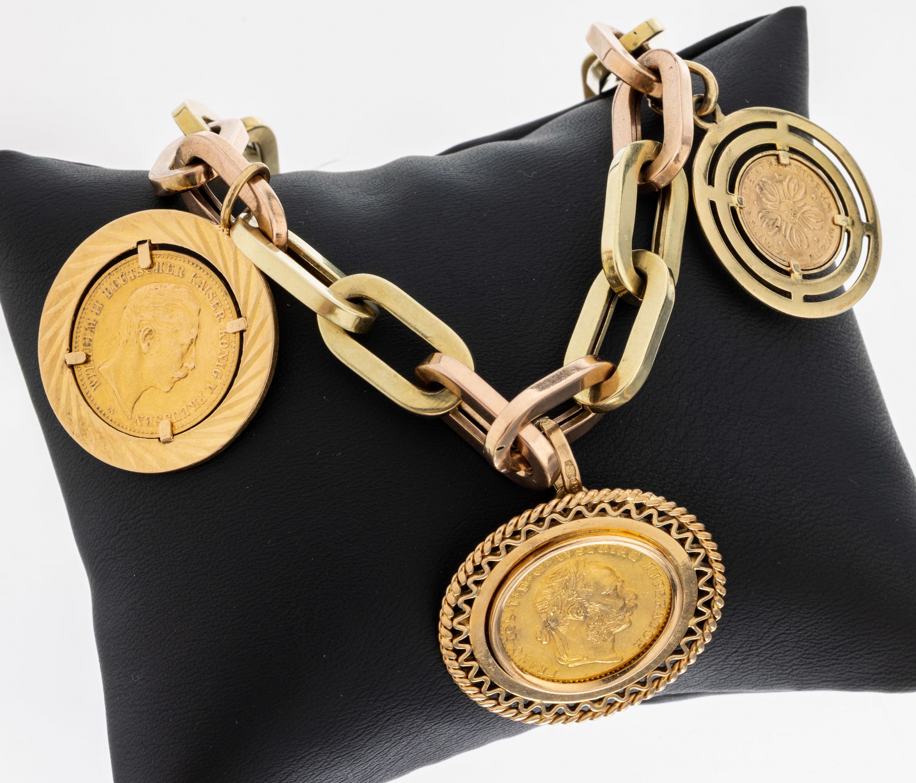 Image 27077584 - 14 kt Gold Münz-Medaillen-Armband, GG/RG 585/000, 2 Goldmedaillen, GG 585/000, ...