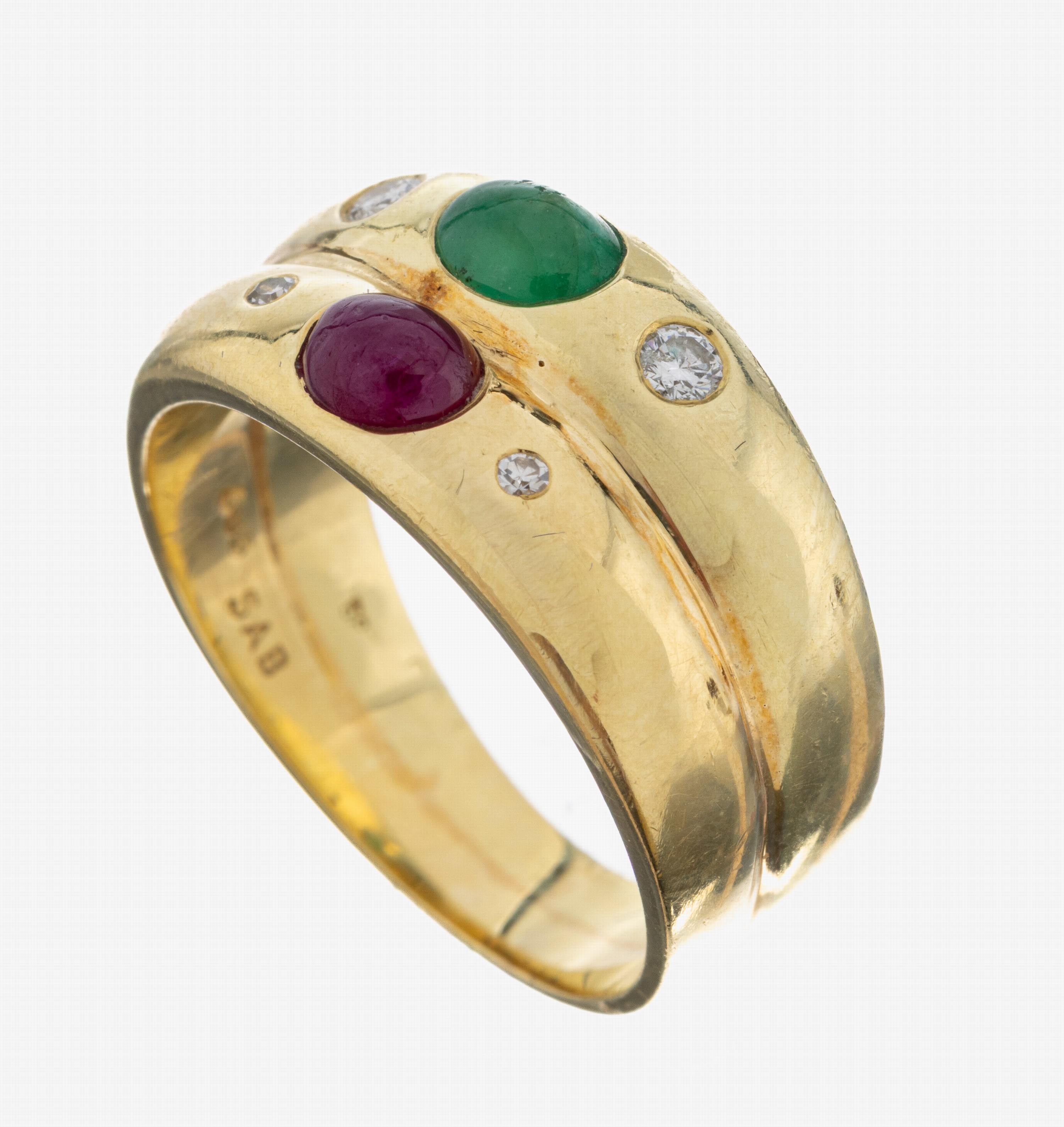 Image 27077597 - 14 kt Gold Rubin-Smaragd-Diamant-Ring, GG 585/000, ovaler Rubin- und Smaragd-Cabochon, ...