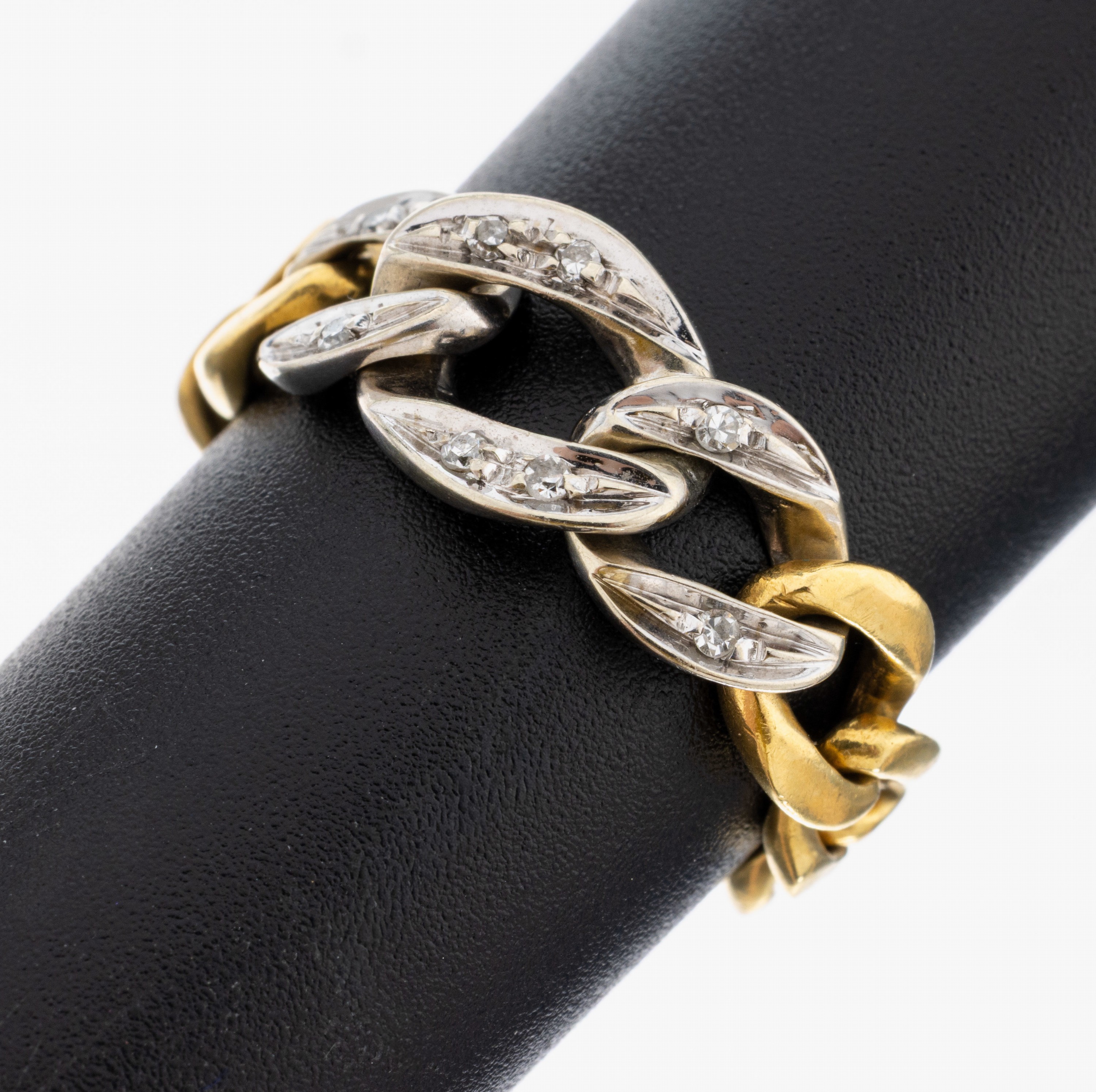 Image 27077598 - 18 kt Gold Diamant-Kettenring, GG/WG 750/000 gepr., Glieder im Verlauf, in WG mit kl. ...
