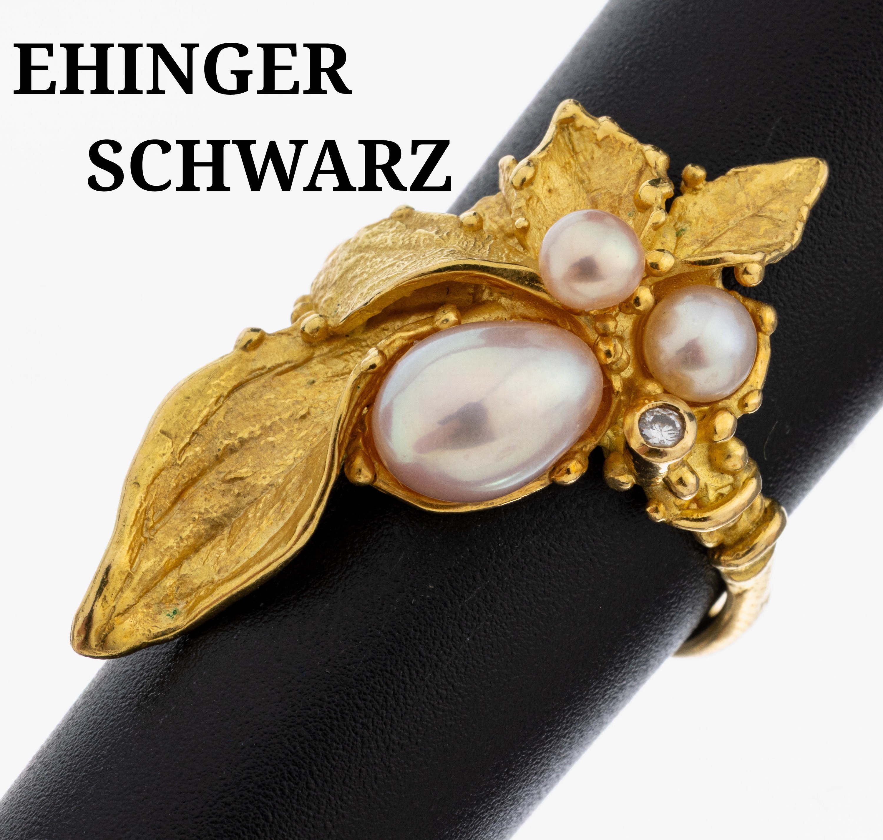 Image 27077669 - 18 kt Gold EHINGER SCHWARZ Perl-Brillant-Ring, GG 750/000, abstrakt florale Formgebung, ...