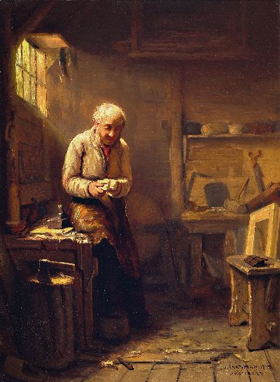 Image Jacob Taanman, 1836-1923 Amsterdam, Schreiber in seiner Werkstatt, Öl/Holz, ca. ...