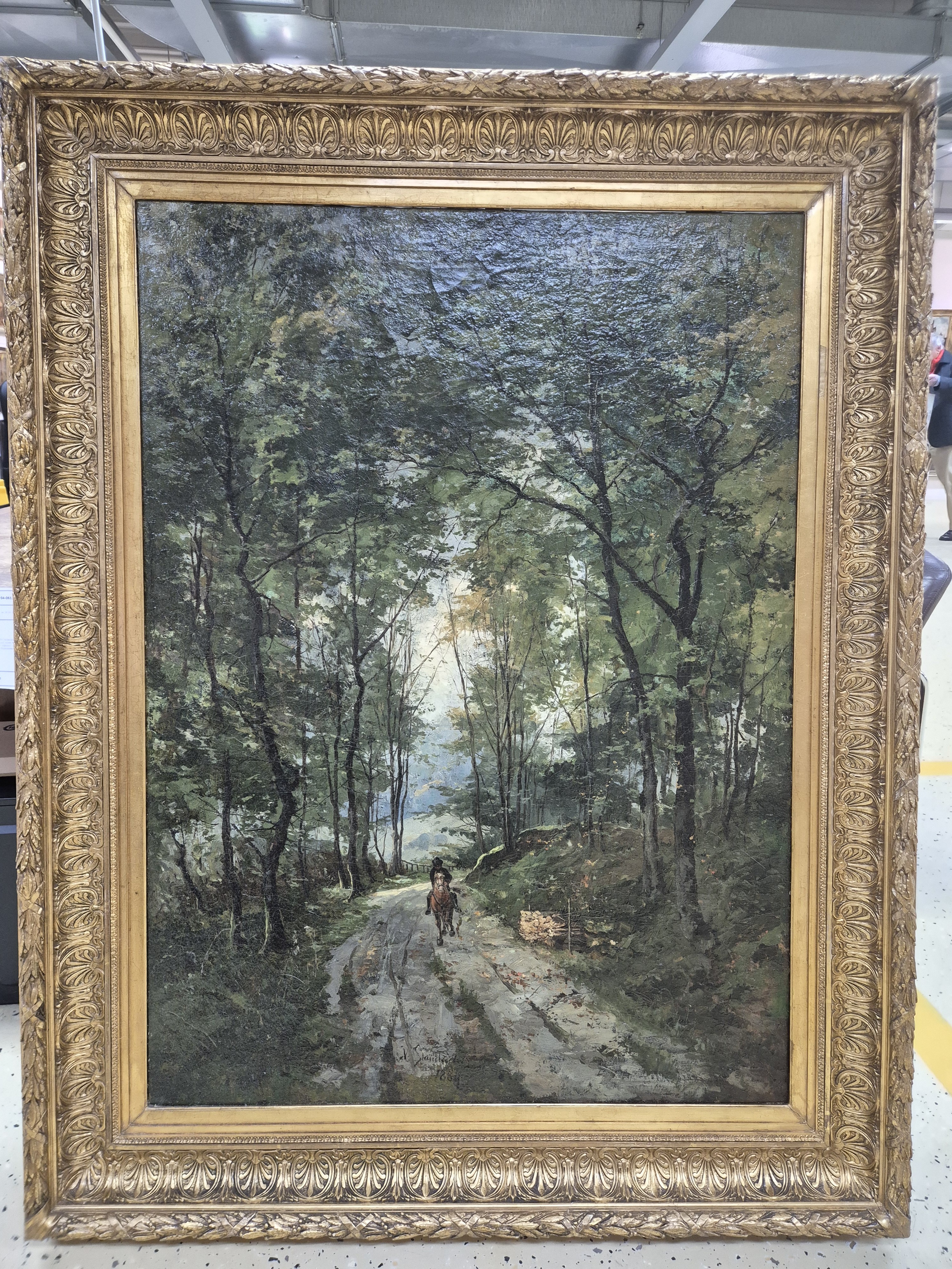 Detail a: Vitus Staudacher, 1850 Gaimersheim-1925 Baden-Baden, Reiter auf einem Waldweg, Öl/Lwd, mittig unten signiert und dat. 1884, ca. 120x90cm, ...