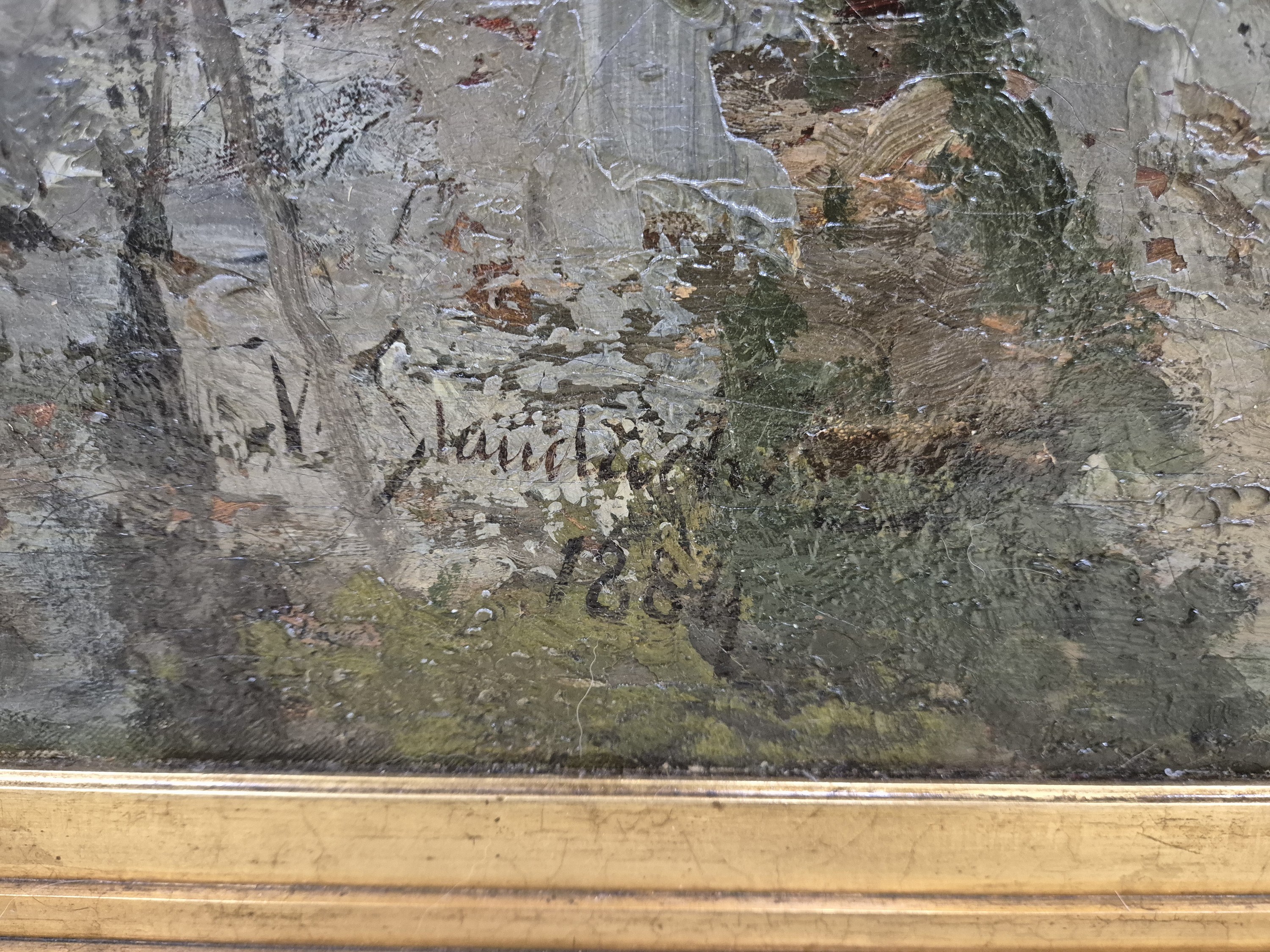 Detail c: Vitus Staudacher, 1850 Gaimersheim-1925 Baden-Baden, Reiter auf einem Waldweg, Öl/Lwd, mittig unten signiert und dat. 1884, ca. 120x90cm, ...