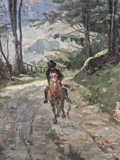 27077739d - Vitus Staudacher, 1850 Gaimersheim-1925 Baden-Baden, Reiter auf einem Waldweg, Öl/Lwd, ...