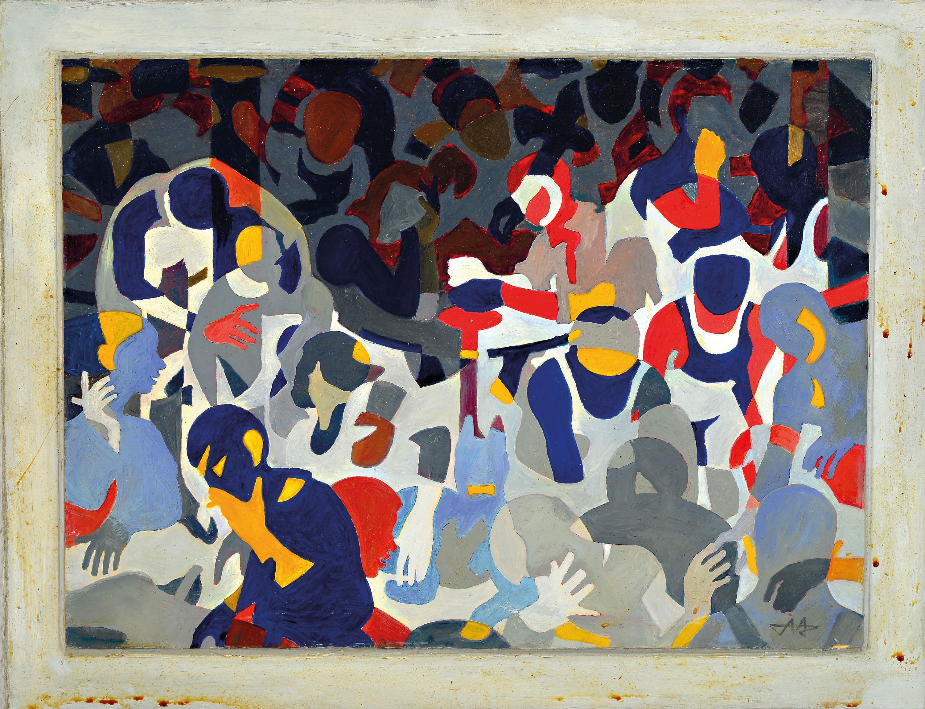 Detail k: Ante Milas, geb. 1953 Ivanovac/Kroatien, Ohne Titel, vielfigurige Szene, Öl/Malkarton, rechts unten monogr., ca. 30x40cm, Studium an der Akademie ...