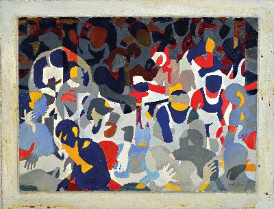 27079014k - Ante Milas, geb. 1953 Ivanovac/Kroatien, Ohne Titel, vielfigurige Szene, Öl/Malkarton, ...