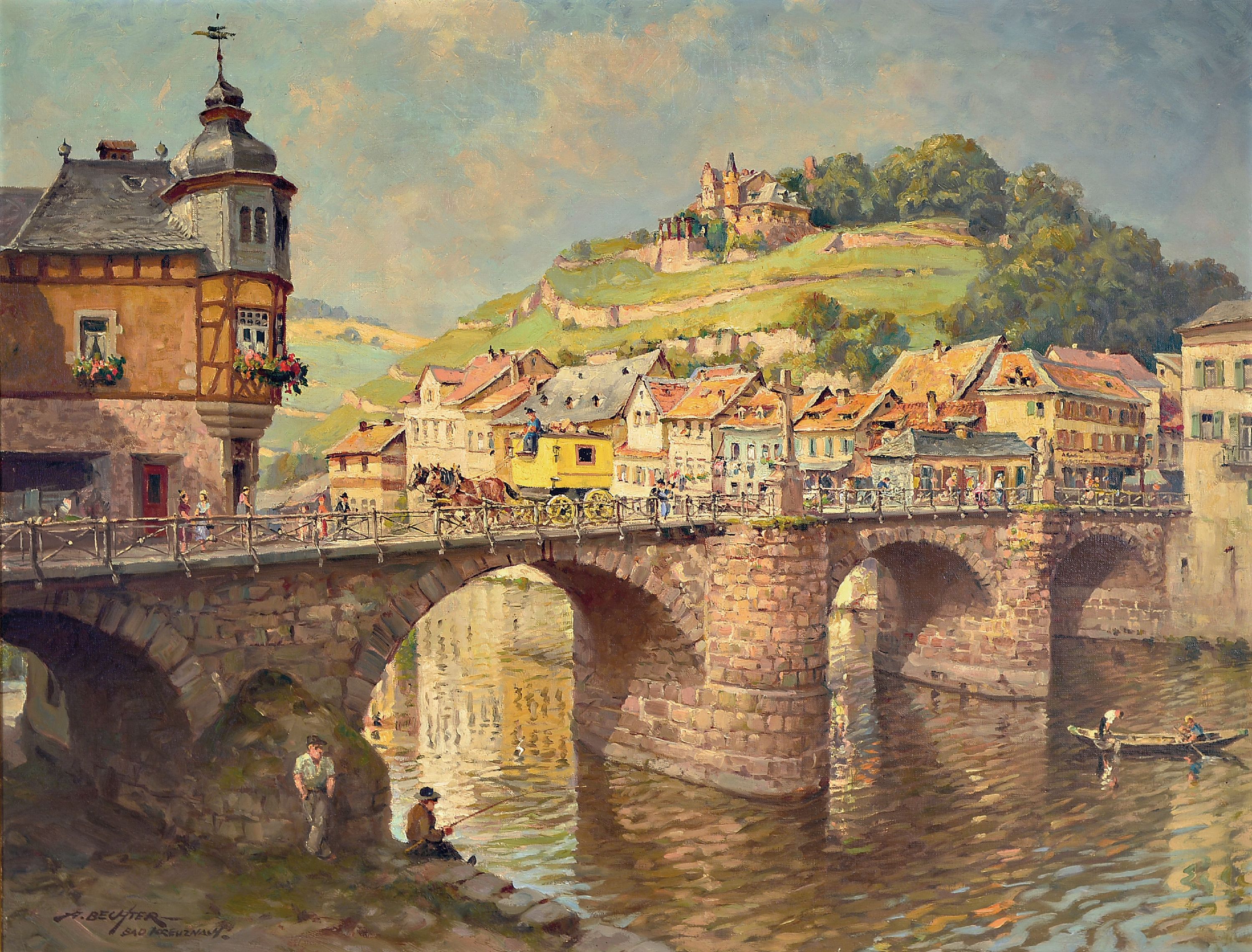 Image 27079108 - August Bechter, 1889-1965 Bad Kreuznach, Blick auf die alte Brücke in Bad Kreuznach, ...