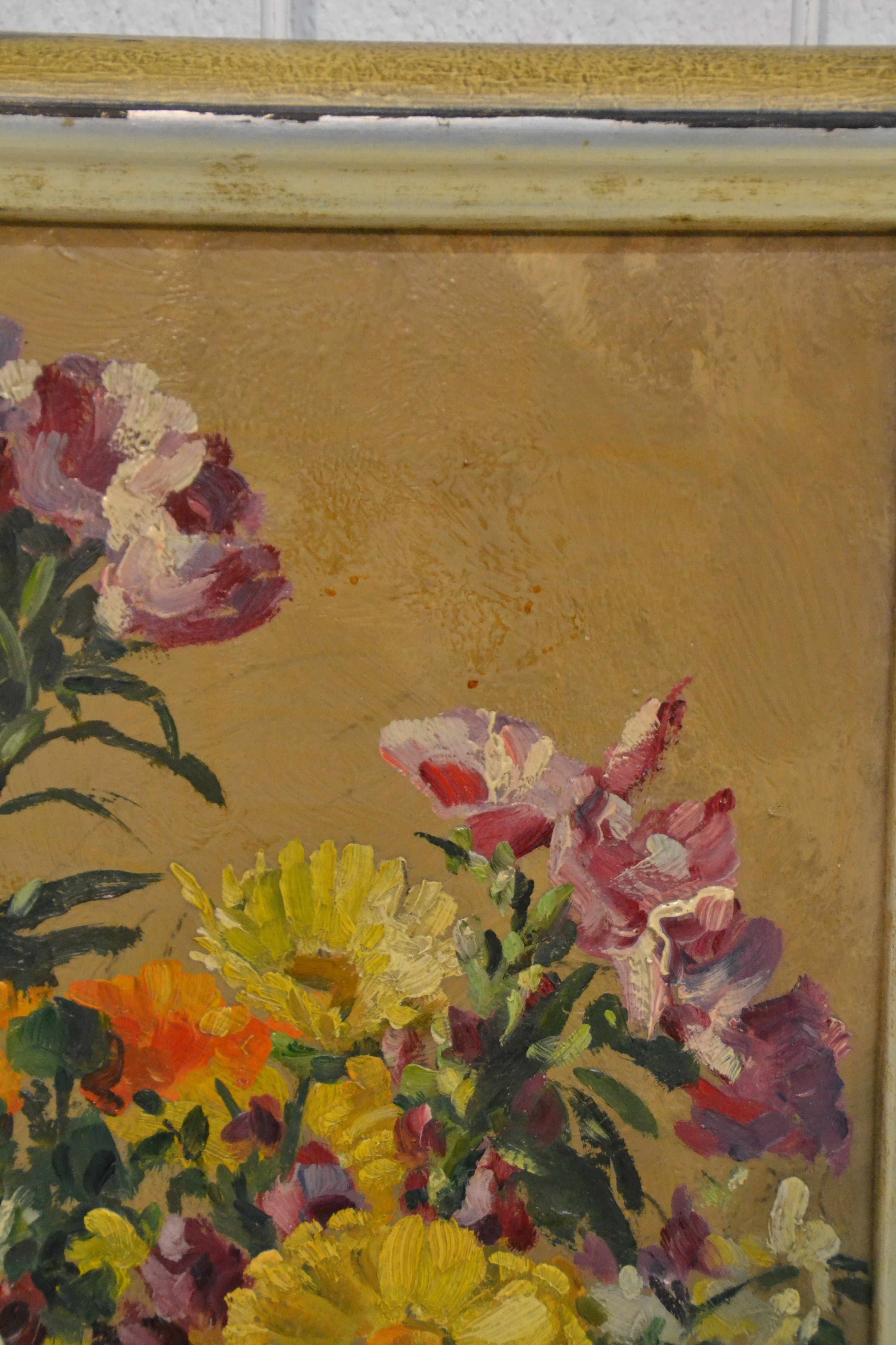 Detail b: August Bechter, 1889-1965 Bad Kreuznach, Blumenstillleben, Öl/Hartfaser, links unten signiert und dat. 54, ca. 43x39cm, R. ca. 49x44cm